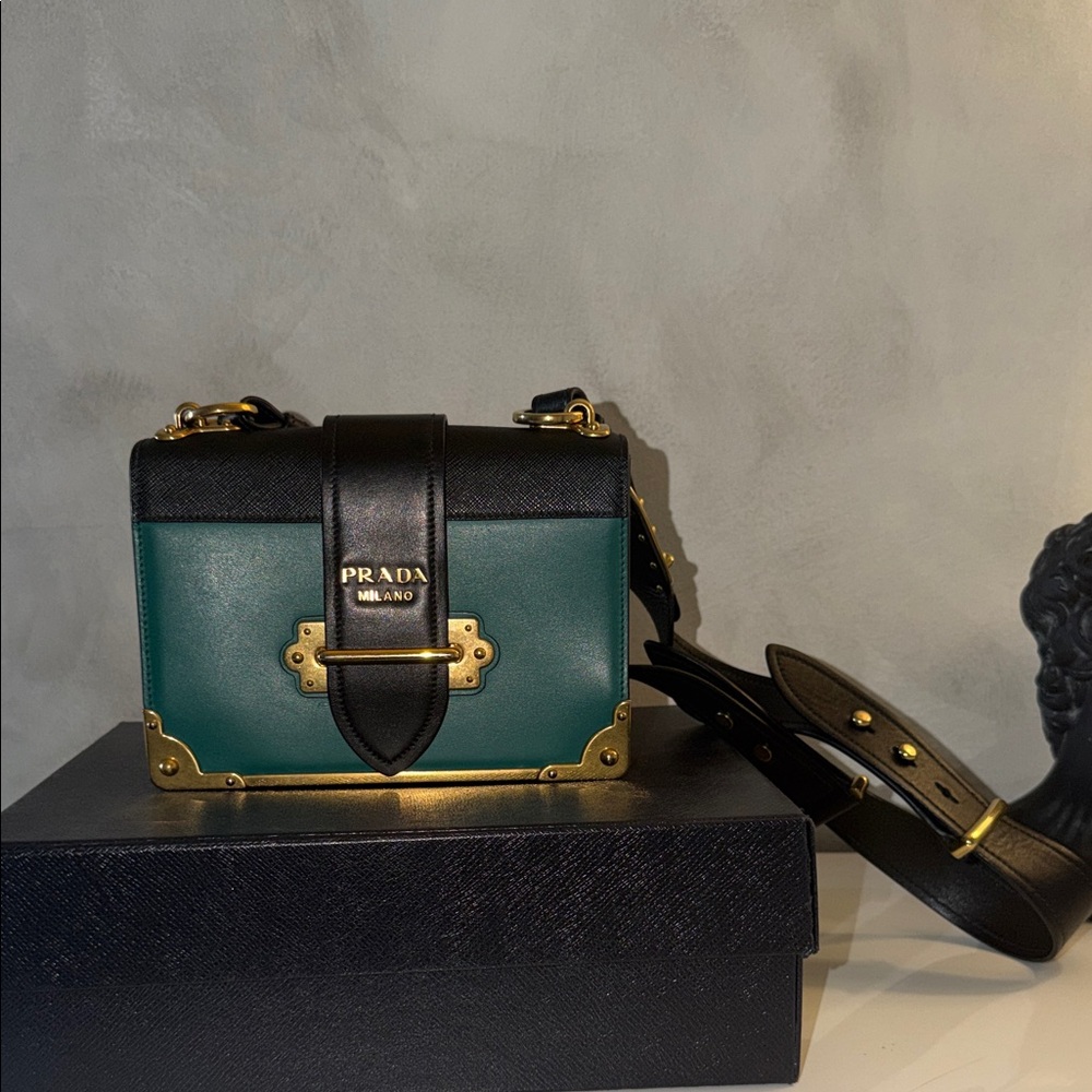 Prada Black and Green Mini Bag with Gold Accents